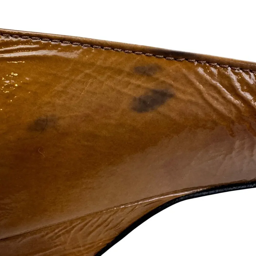 Butter Made In Italy Bow Detail Preppy Dressy Caramel Patent Shoes Women's 7